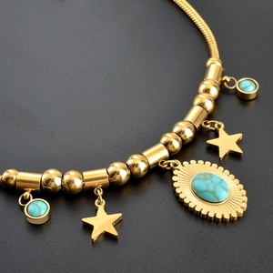 Nuevo Brazalete Ajustable de Acero Inoxidable con Baño de Oro de 18k y Turquesa en Forma de Estrella para Mujer, Brazalete con Circonitas - Product Image 5