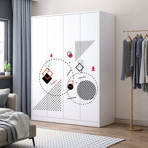 <span class=keywords><strong>Armario</strong></span> con marco de metal para dormitorio de gran espacio con patrones de impresión personalizados Puertas correderas Ecológico Fácil montaje Diseño contemporáneo - Product Image 4