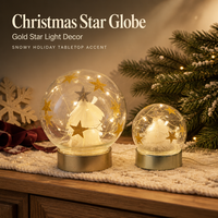Goldene Glitzer-Stern-Glas-Weihnachtsschneekugel mit LED-Federbaum, Weihnachtskugel-Lampe, Nachtlicht, Tischdekoration, Feiertagsdeko