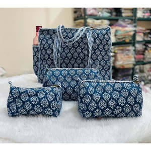 Floral Print Washable 100% Cotton with Quilting Soft Handle Multi-Function Cosmetic <b>Organiser</b> Bag for women - Product Image 1