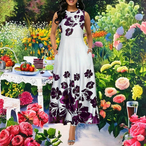Vestido Largo Maxi Elegante con Estampado Floral para Mujer, Vestido Casual de Verano sin Mangas, Cuello Cuadrado, Volantes, Borlas, Botones, No Tejido - Product Image 2