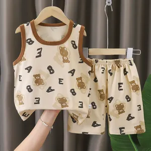 Новый летний детский костюм: летнее платье для девочек из чистого хлопка и комплект из двух предметов для мальчиков - Product Image 1