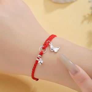 <b>Red</b> Rope Butterfly Charm Pendant Couple <b>Bracelet</b> Creative Bell Charm Bff <b>Bracelet</b> Set Braided Adjustable <b>Bracelet</b> for Sister - Product Image 2