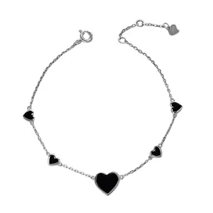 Fashion jewelry 22K gold 925 Sterling Silver adjustable thin black love heart shape bracelet bangles