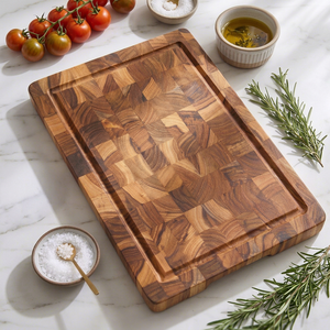 Ensemble de planches à découper en teck premium Ha Le, 2 pièces, motif en chevrons, fabriqué à la main, compatible lave-vaisselle et four, sûr pour les aliments, ustensile de cuisine - Product Image 2