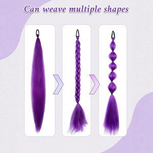 Perruque queue de cheval en fibre Kanekalon avec bande élastique, 65 cm, sans colle, extension de cheveux tressés violets pour femmes - Product Image 1