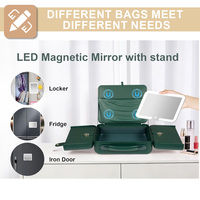 Trousse de maquillage portable rechargeable grande capacité avec lumière LED et miroir magnétique pour femmes et filles