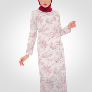 SIPO Eid <strong>Hot</strong> Selling Malaysia Musulmane <strong>Pink</strong> Chiffon Printed Floral Round Neck <strong>Top</strong> With Nursing Zip Women Set Modern Baju Kurung - Product Image 4