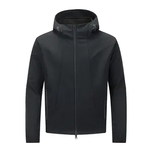 Veste Softshell Minimaliste <span class=keywords><strong>Gris</strong></span> Clair à Capuche, Manteau Urbain Extérieur avec Capuche à Cordon Élastique pour Hommes et Femmes, Logo Personnalisé Vente en Gros - Product Image 1