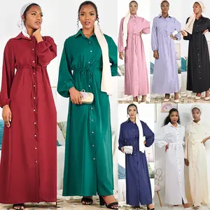 Hot Selling Fashion Muslim Women Abaya Pure Color Islamic Dress Robe Flared Sleeve Dress