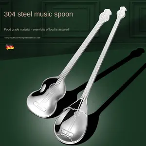 Exquisite musical instrument 304 stainless steel long handle coffee spoon ice cream dessert cake cutlery honey stirring spoon