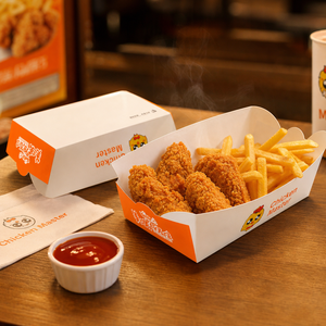 Kemasan Makanan Cepat Saji Kustom, Kotak <span class=keywords><strong>Burger</strong></span>, Kemasan Ayam Goreng, Kentang Goreng, dan Hot Dog dari Kertas Food Grade untuk Dibawa Pulang - Product Image 2