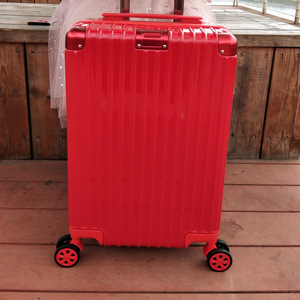 Red Trolley <b>Suitcase</b> 4 Wheel Zipper <b>Lock</b> Women's Travel Case Durable Solid Color - Product Image 3