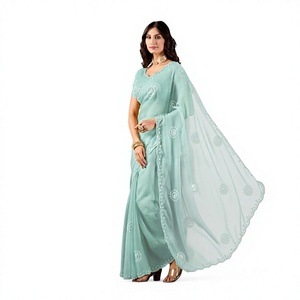 Sari de Satén y Chifón para Mujer, Diseño Indio Vexotrend, Hermoso Diseño Patola, Estilo Tradicional para Bodas, Diwali y Fiestas, con Cuentas - Product Image 1