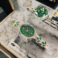 Montre Femme Vintage à Cadran Vert Prix de Gros, Élégante Montre-Bracelet à Quartz pour Dames avec Chaîne en Cristal Vert Feuille