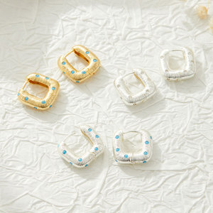 U Shape <b>Stud</b> <b>Earrings</b> Gold Silver <b>Turquoise</b> Inlay Geometric Design Everyday Wear Fashion Jewelry - Product Image 1