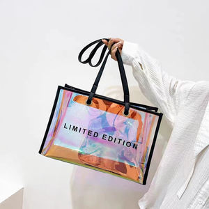 Bolsa de Mano de PVC Reutilizable Personalizada de Moda 2022, Bolsa de Compras Transparente con Serigrafía y Asas para Promoción - Product Image 3