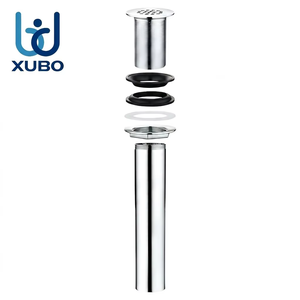 Robinet de lavabo en laiton à débit libre avec tuyau de raccordement G 1 1/4, finition noir mat, chrome poli, nickel brossé, avec filtre à 19 trous - Product Image 4