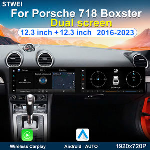 STWEI pour Porsche 718/Boxster 2012-2023 Double écran 24,6 pouces Android 14 Autoradio Lecteur multimédia vidéo DVD CarPlay GPS 4G - Product Image 2