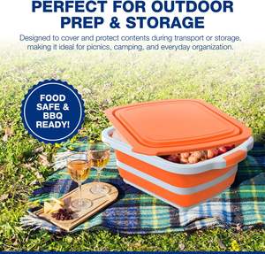 Factory Sale 8L/16L/30L Large Collapsible Cutting Board Portable BBQ Prep Tub <b>with</b> <b>Lid</b> Eco-Friendly Rectangular Meal Prep Tool - Product Image 6