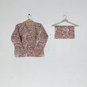 Excelente Conjunto de Pijama Floral Estampado de Algodón, Ropa de Dormir y de Estar para Mujer, Estilo Bohemio, Regalo de Verano - Product Image 2