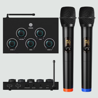 Sistema de Micrófono Inalámbrico UHF de Doble Canal con Receptor Portátil de 100 Pies de Alcance y Mezclador de Audio para Cine en Casa y Karaoke