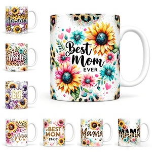 Regalo para el Día de la Madre, Taza de Café para la Mejor Mamá, Taza de Cerámica con Estampado de Girasol y Leopardo - Product Image 1