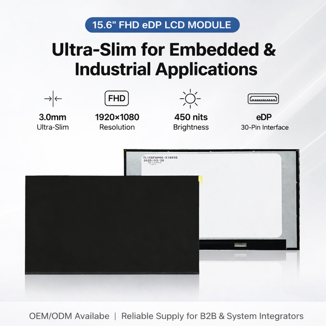 15.6 Inch FHD 1080P EDP IPS LCD Module, 3.0mm Ultra Slim,  for Laptop Extender & Portable Monitor Industrial Embedded Systems