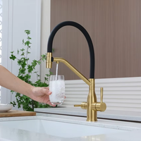 Robinet de cuisine moderne de luxe à double poignée avec cartouche céramique, purificateur d'eau en acier inoxydable 3-en-1 avec filtre, douchette extractible, pour usage hôtelier 5