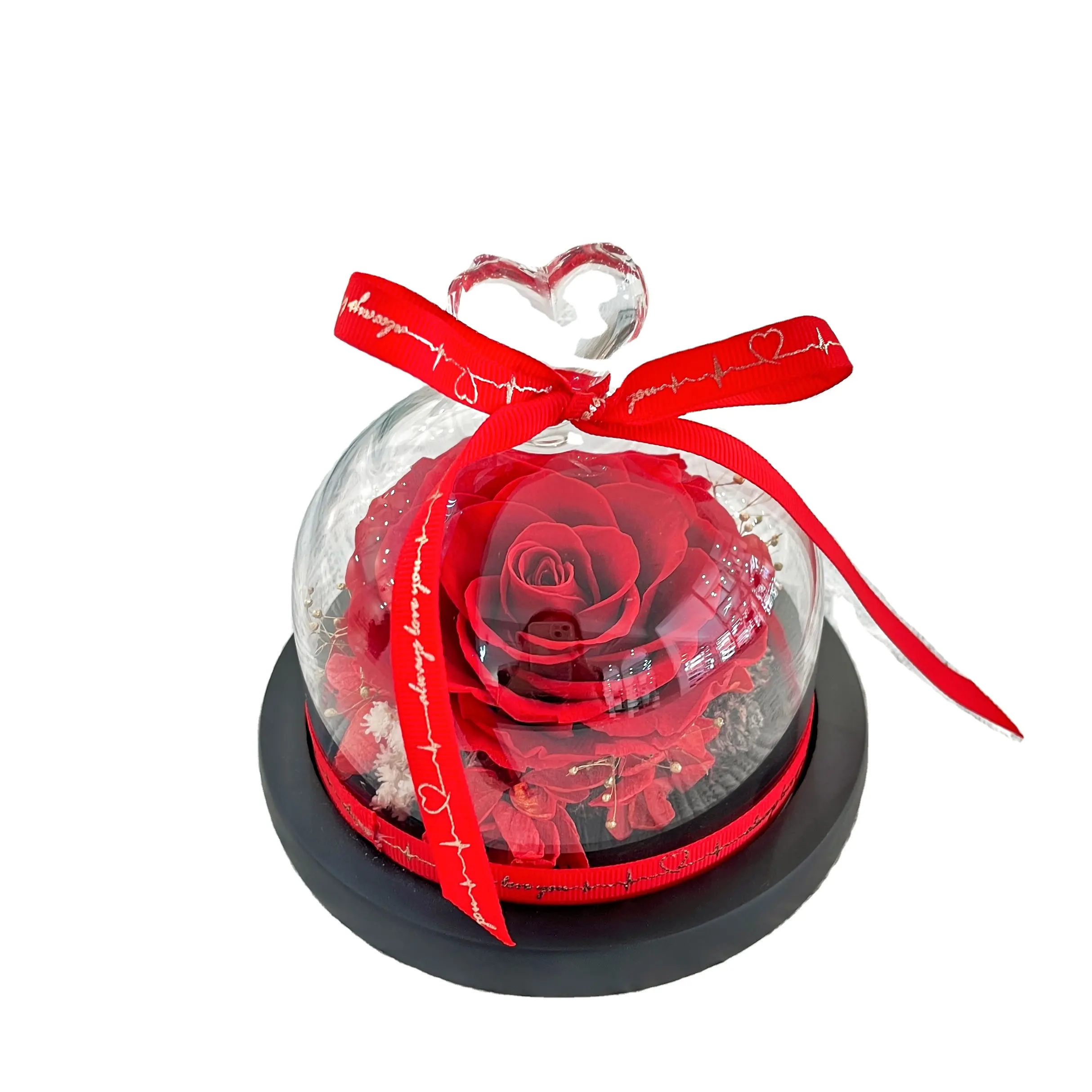 Hand Made Real Touch Stabilized Roses Everlasting Preserved Roses And Plants In Glass Dome