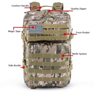 Sac à dos tactique imperméable 45L 900D, sac de randonnée camouflage, sac d'assaut OEM, pochette Molle, mode, camping, activités de plein air - Product Image 4