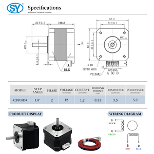 มอเตอร์สเต็ปเปอร์ NEMA 17 แรงบิดสูง 0.31 นิวตันเมตร 1.2 แอมป์ 12 โวลต์ แบบไบโพลาร์ 42x42x34 มม. 4 สาย ขั้วต่อ XHP4 มอเตอร์สเต็ปเปอร์สำหรับเครื่องพิมพ์ 3 มิติ - Product Image 5