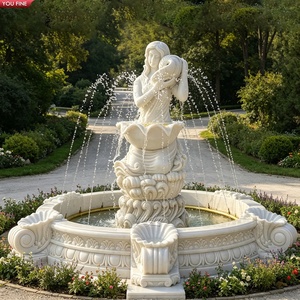 Fontaine <span class=keywords><strong>d</strong></span>'<span class=keywords><strong>eau</strong></span> classique YOUFINE en marbre sculpté à la main avec une sirène tenant une coquille pour jardin de villa - Product Image 1