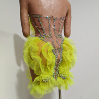 Robe tutu en tulle jaune néon TianYi, ornée de cristaux irisés AB, sans bretelles, costume de scène