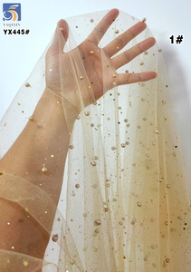 YX445 American Custom poliestere maglia tessuto rigido Tulle con 3D perle <span class=keywords><strong>e</strong></span> paillettes per copricapo tessuto - Product Image 4