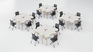 Table triangulaire à motif floral - Design moderne et durable avec roulettes universelles pour usage scolaire et commercial - Product Image 6