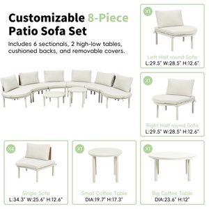 Ensemble de canapés modulaires d'extérieur en rotin tressé PE beige, 8 pièces, moderne, pour jardin et terrasse, en forme de demi-<span class=keywords><strong>lune</strong></span> - Product Image 6