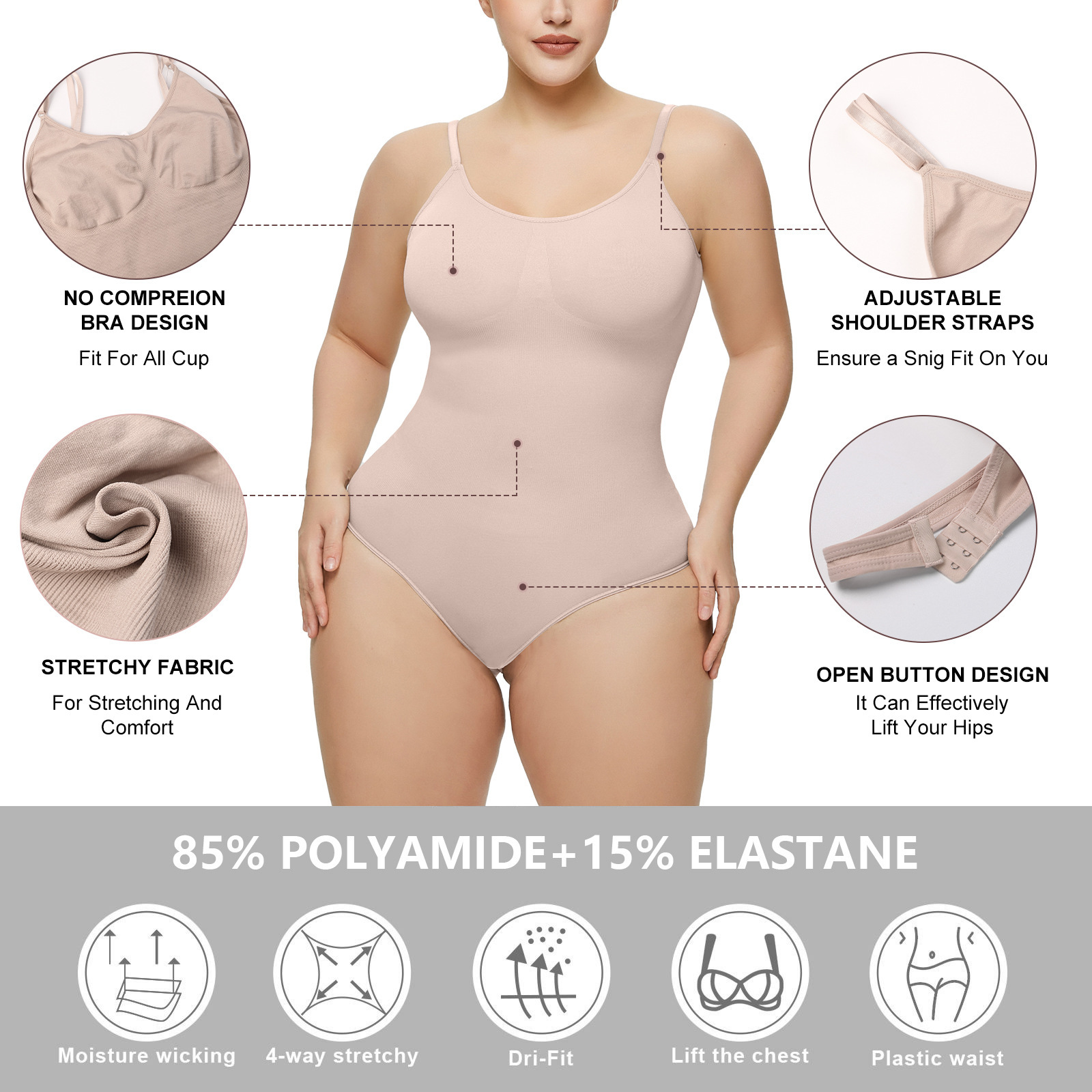 Seamless Plus-Size Tummy-Control Thong: fabric stretch, recovery and seam construction reference