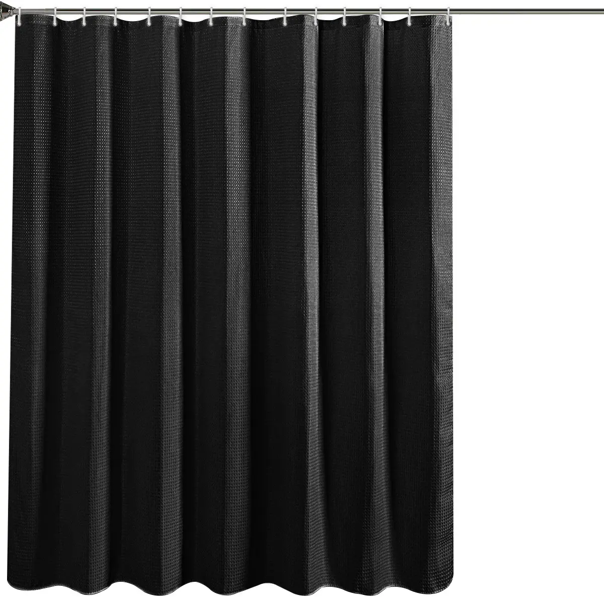 Waffle weave fabric black shower curtain white weighted polyester cloth shower curtain