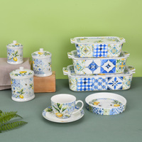 Service de table en porcelaine de haute qualité, motif citron, céramique, vaisselle jetable, décoration pour fêtes, banquets, mariages