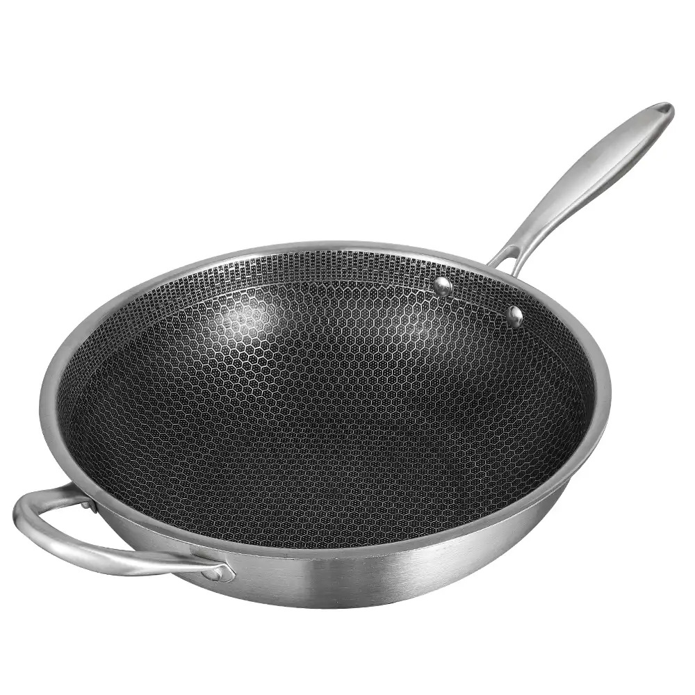 2021 high quality Chinese wok Stainless steel wok household honeycomb wok