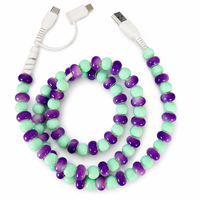 Câble de charge perlé FASHLINK Menthe Violette 3-en-1 USB Type C Multi-connecteur Y2K Color Block Accessoire de mode