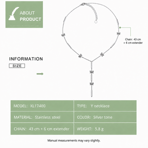 Collier Lariat en Acier Inoxydable avec Breloques Fleur, Plaqué Rhodium, Design Minimaliste pour un Port Quotidien - Product Image 4