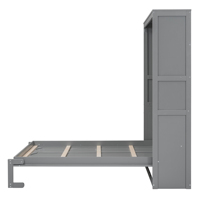 Lit mural Murphy gris pleine taille avec étagères intégrées, lit pliable gain de place pour chambre d'amis
