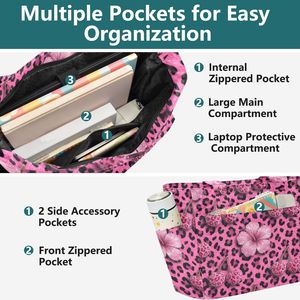 Bolsa de Mano Personalizada con Estampado de Leopardo Rosa, Ligera, para Compras, Trabajo, Bolso Acolchado para Maestras y Enfermeras, para la Escuela y Viajes - Product Image 5