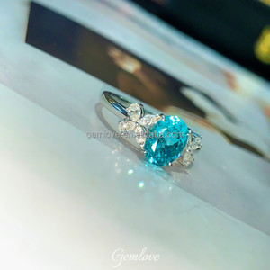 Trong kho! 2.11ct Paraiba phòng thí nghiệm kim cương nhẫn-pt950 hình bầu dục cắt, Bán Buôn Đồ trang sức cưới - Product Image 4