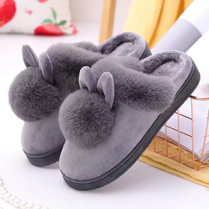 Chaussons d'intérieur en peluche à pompon unique pour hommes et femmes, chauds pour l'hiver, épaissis, à longues oreilles, antidérapants et respirants - Product Image 3