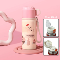 Bouteille d'eau pour enfants en acier inoxydable 450 ml (15 oz) avec couvercle et paille rabattable sans BPA