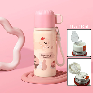 ขวดน้ำเด็ก 15 ออนซ์ 450 มล. สแตนเลส พร้อมฝาปิดแบบหลอดดูด ปราศจากสาร BPA ขวดน้ำสแตนเลสสำหรับเด็ก - Product Image 4