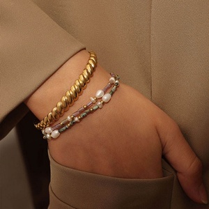 Water Proof Chunky Real <b>Solid</b> <b>Gold</b> Hinged <b>Bangles</b> Stainless Steel Anti Tarnish Jewelry <b>Bangles</b> for Men Women - Product Image 3